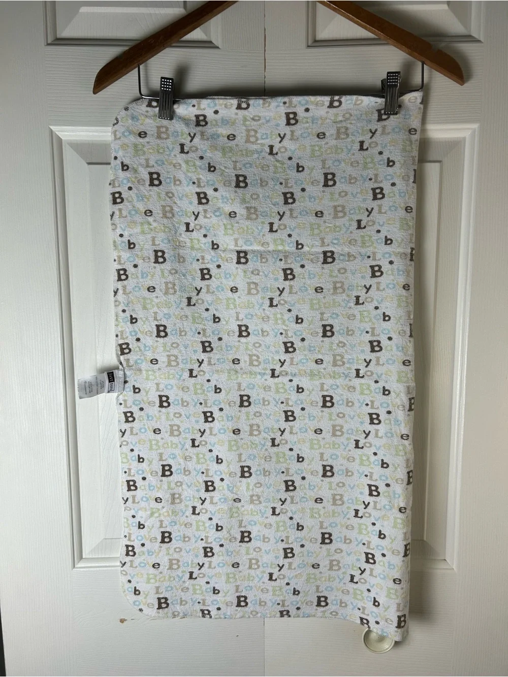 Just Born Baby Love Receiving Blanket Brown Polka Dots Flannel White Blue Green